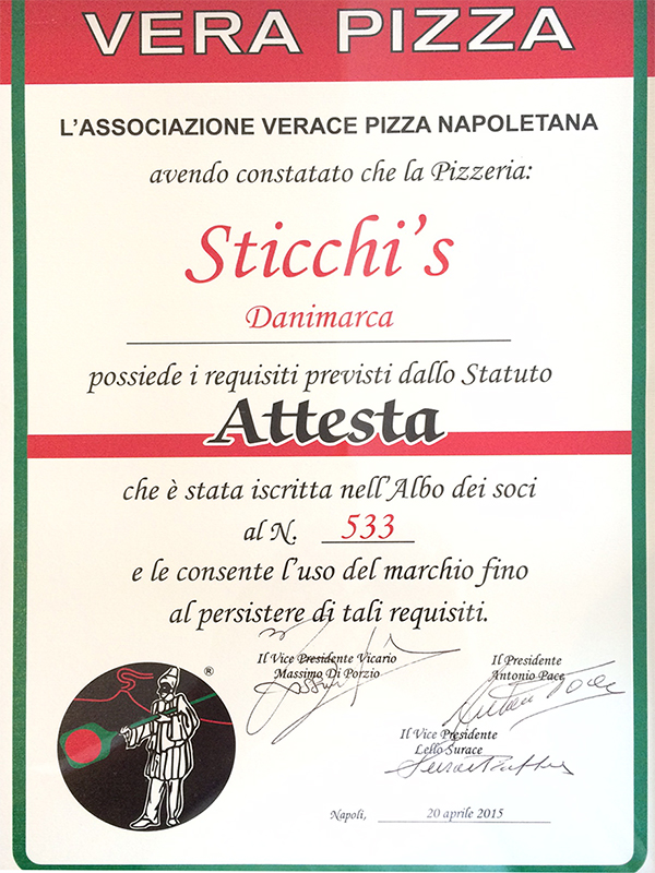 Verace Pizza certificate